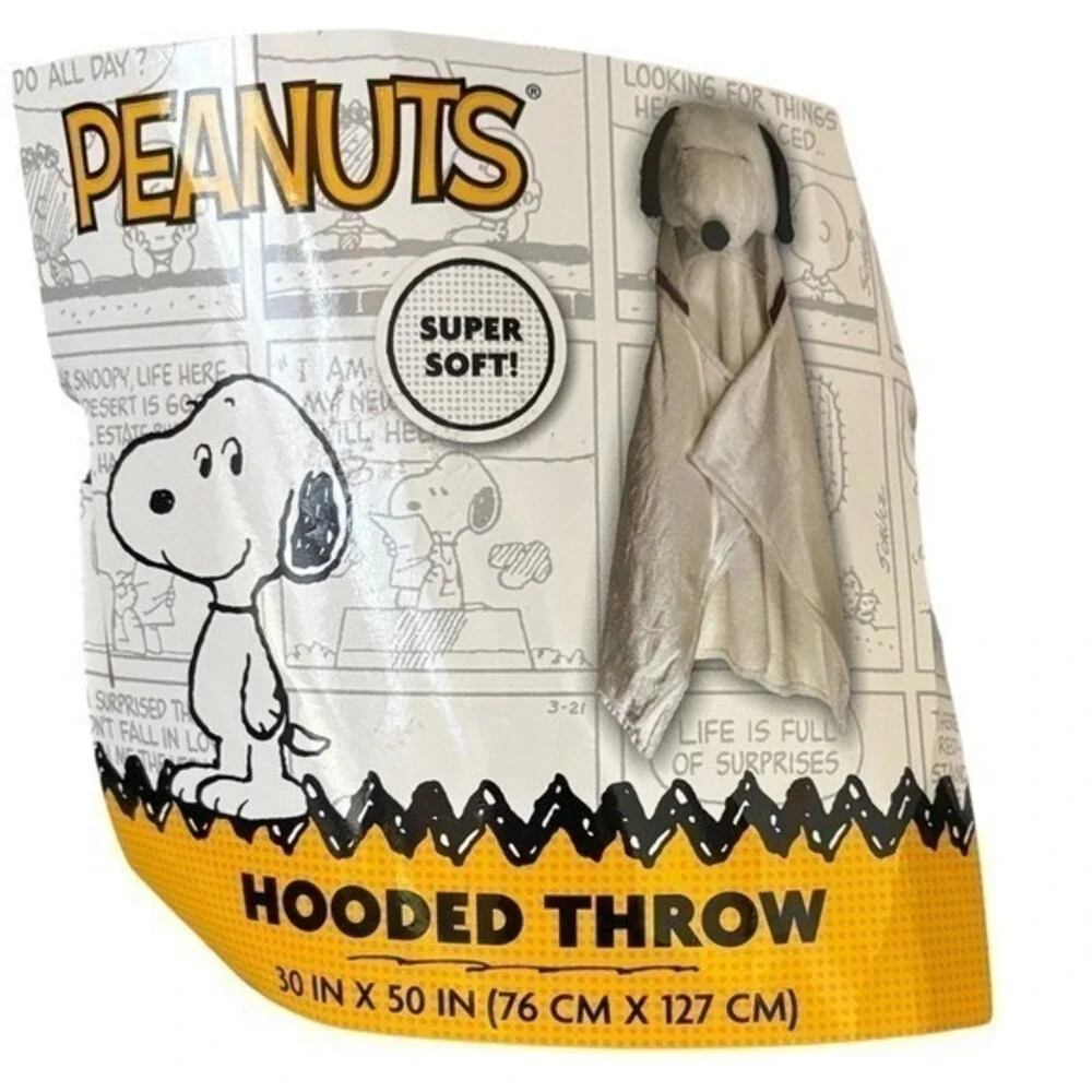 Peanuts Snoopy Hooded Throw Blanket - Black and White 30in x 50in NEW